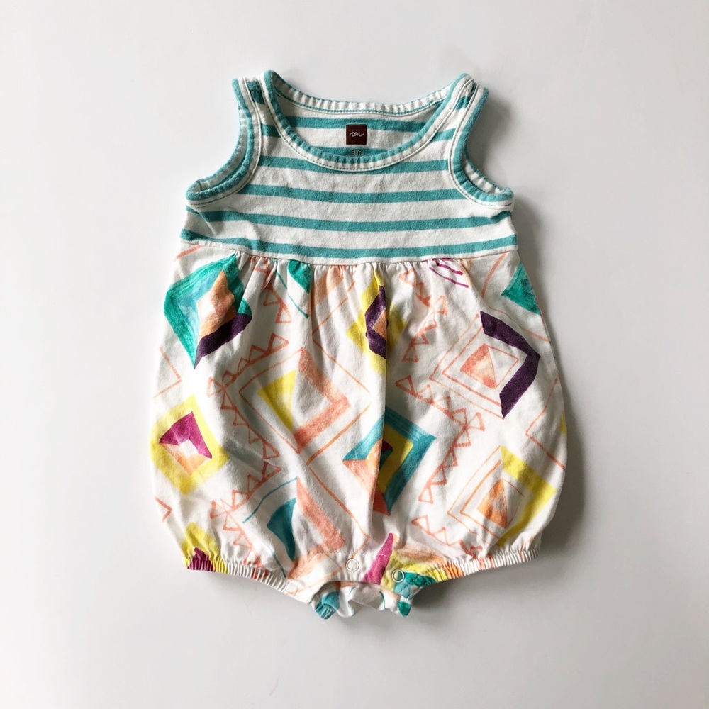 Tea Collection Striped + Geometric Romper - Picture 1 of 2
